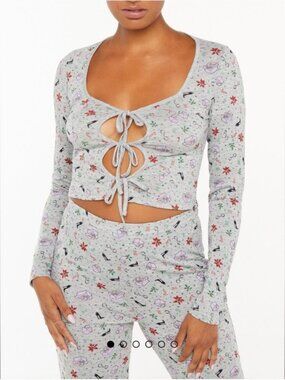 Savage X Fenty 'Tis The Savage Long Sleeve Print Pajama Set Gray XS/S